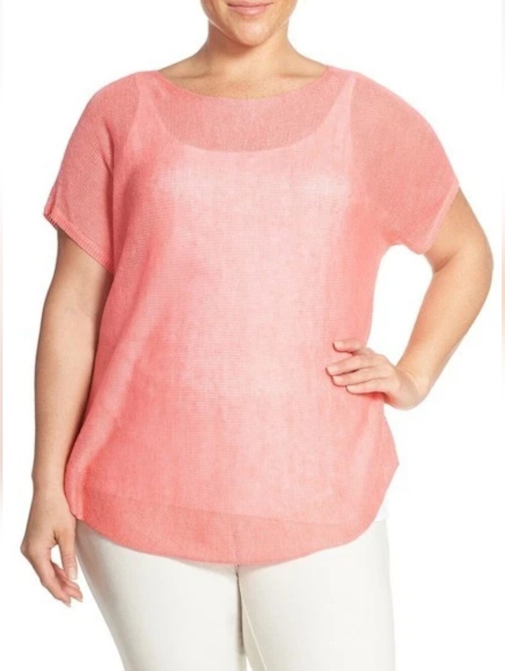 Eileen Fisher Watermelon Organic Linen Bateau Neck Boxy Top size M NWT